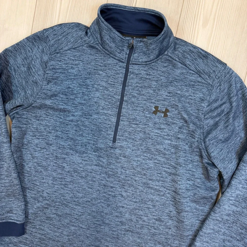 Under Armour ColdGear Mens XL Blue Space Dye Quarter Zip Fleece Pullover 1320745